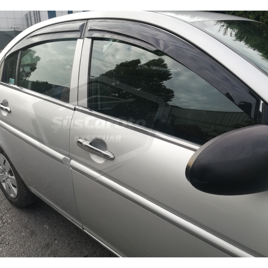 Hyundai Accent Era 2006-2012 Uyumlu Mugen Cam Rüzgarlığı Seti Piano Black 4'lü İthal image 2