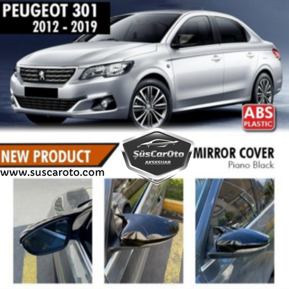 Peugeot 301 2012-2019 Batman Yarasa Ayna Kapağı Piano Black ABS Plastik image 0