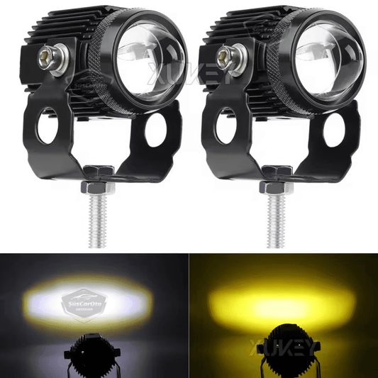 Motosiklet Turbo Fanlı Mini Sis Farı Çift Renk Sarı-Beyaz Scooter Araç Off Road Led Lamba 8V-85V Projektör Metal Kasa Arazi Çalışma Lambası 2 Adet Set image 1
