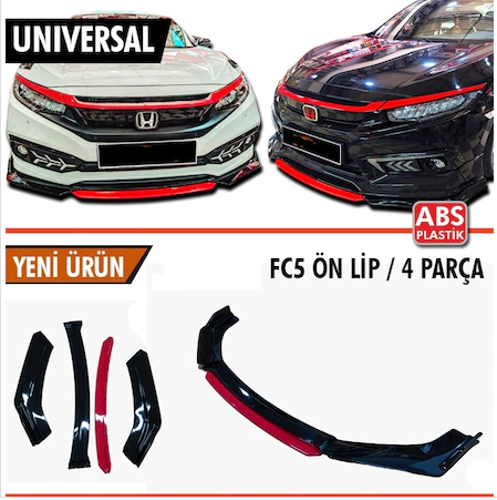 Üniversal Esnek 4 Parça Kırmızı Dilli Lip Piano Black Flaplı Kanatlı ABS Plastik image 0