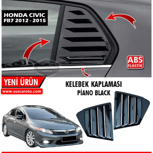 Honda Civic FB7 2012-2016 Uyumlu Kelebek Cam Izgarası Kelebek Cam Vizörü Havalandırma Sağ Sol Takım Parlak Siyah image 0