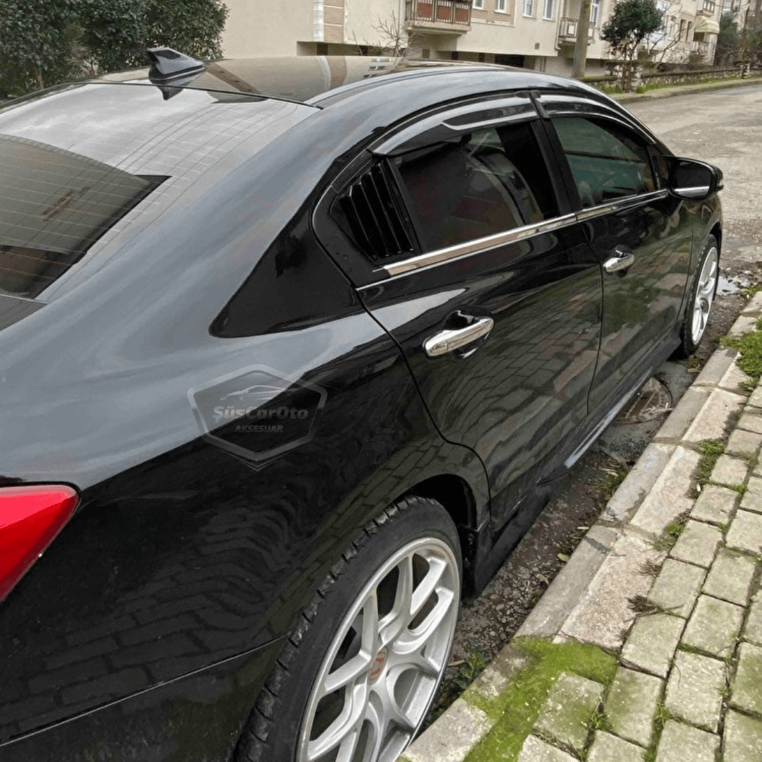 Honda Civic FB7 2012-2016 Uyumlu Kelebek Cam Izgarası Kelebek Cam Vizörü Havalandırma Sağ Sol Takım Parlak Siyah image 3