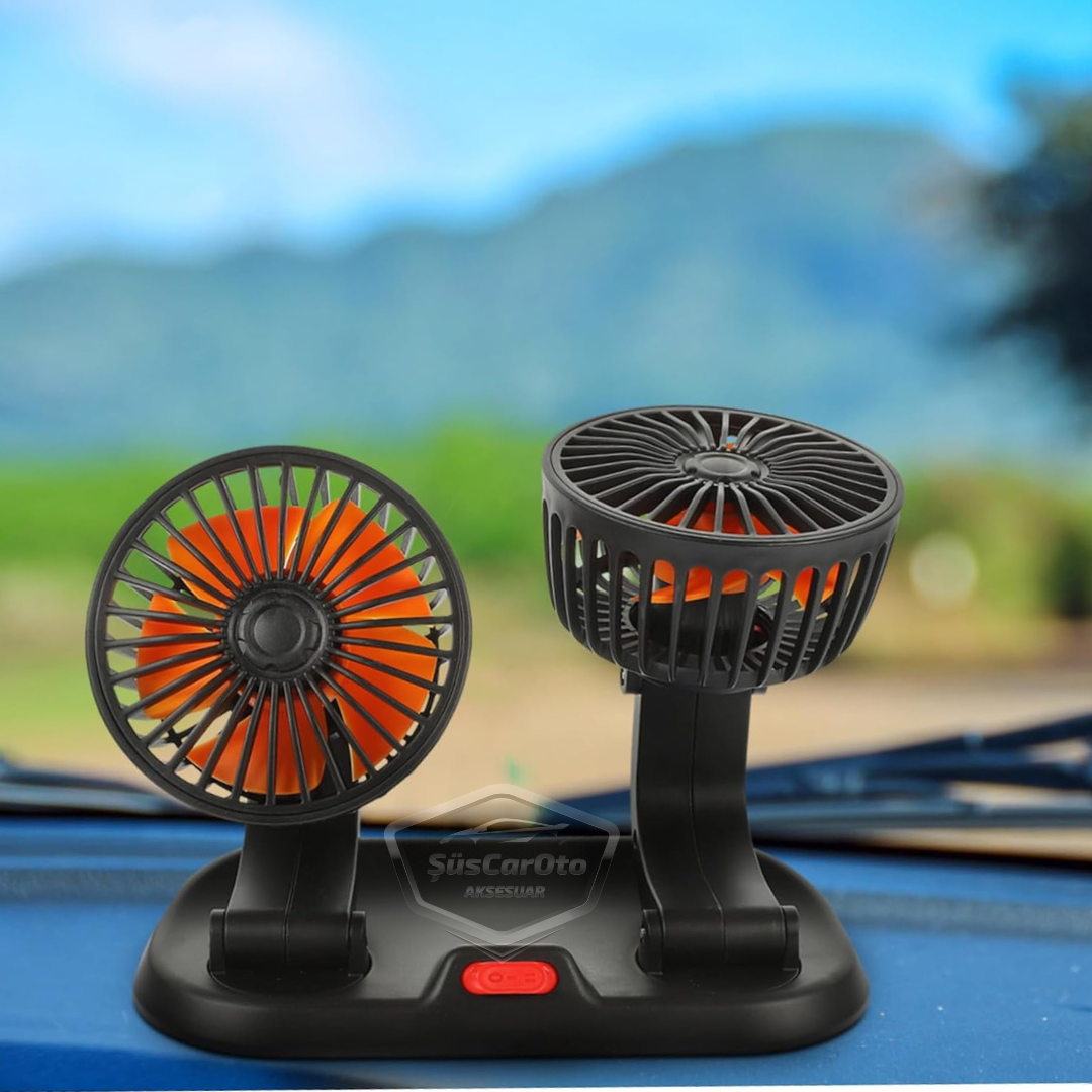 Üniversal Oto Ofis Araç İçi Torpido Üstü Vantilatör Çift Başlıklı USB Girişli 2 Kademeli Soğutucu Fan 360° Dönebilen Ultra Sessiz Oynar Başlıklı Araç Fanı image 6