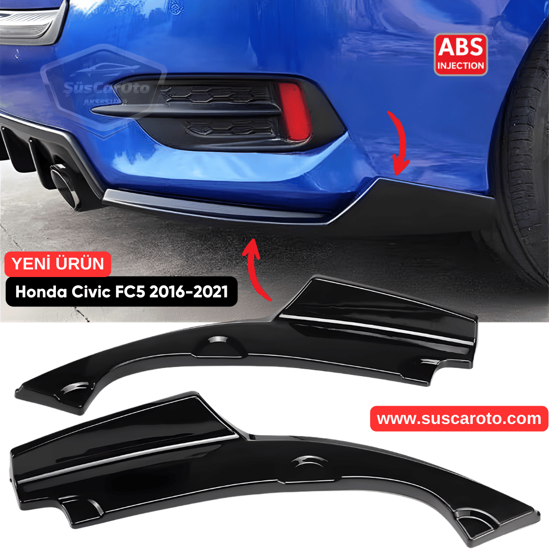 Honda Civic FC5 2016-2021 Araca Özel Parlak Siyah Arka Çıkıntılı Flap Kanatlı Arka Ek ABS Plastik Piano Black Arka Tampon Bıçak image 0