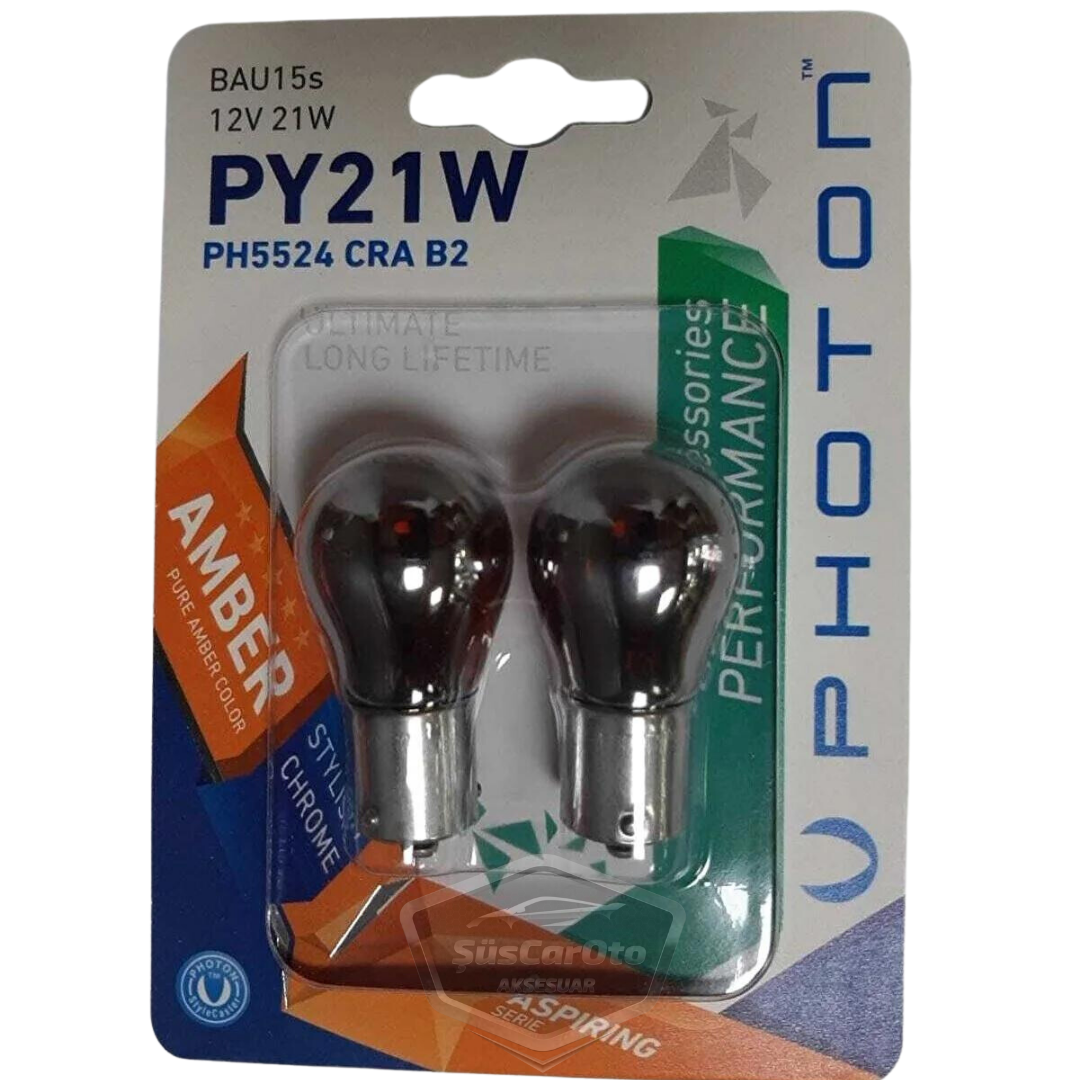 Photon Diadem Ampul Krom Amber Tek Duy Sinyal Ampulü 12V 21W 93 Turuncu Işık PY21W Yakın Tırnak 2'li Takım image 2