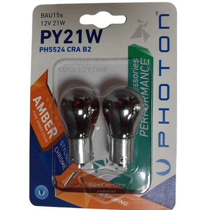 Photon Diadem Ampul Krom Amber Tek Duy Sinyal Ampulü 12V 21W 93 Turuncu Işık PY21W Yakın Tırnak 2'li Takım image 2