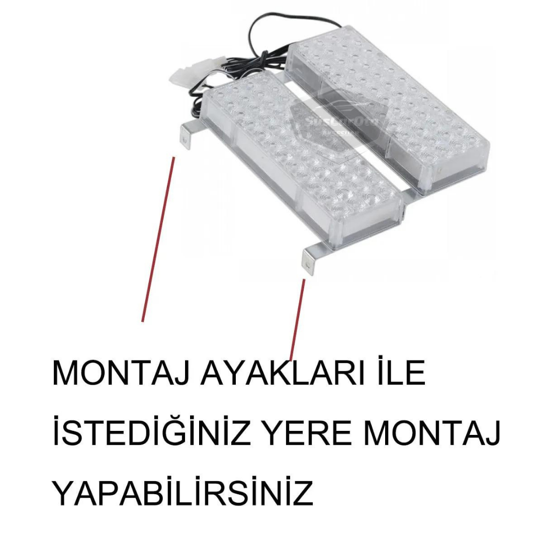 96 Led 3 Modlu Panjur İçi Çakar Led Panjur Arası Çakar Kırmızı Mavi 48x2 Led Lamba Flaşlı Polis Işığı 12V image 4