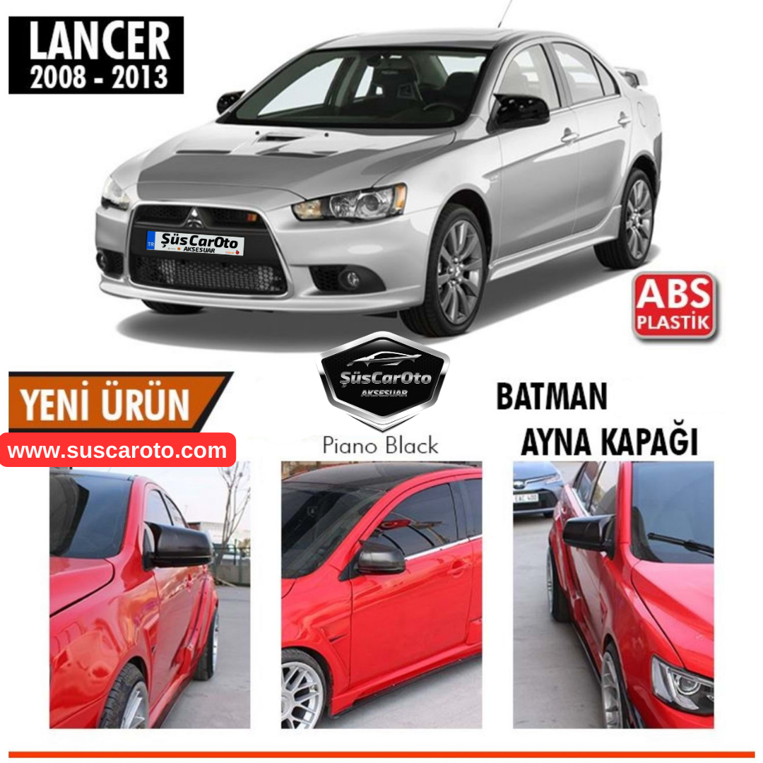 Mitsubishi Lancer 2008-2013 Uyumlu Batman Yarasa Ayna Kapağı Piano Black ABS Plastik image 1