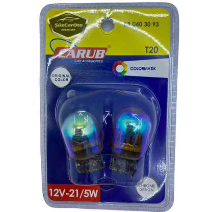 Carub Diadem Ampul Krom Amber Park Sinyal Ampulü Gündüz Farı T20 WY21/5W 12V Turuncu Işık Colormatik 2'li Takım