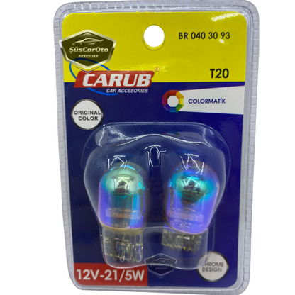 Carub Diadem Ampul Krom Amber Park Sinyal Ampulü Gündüz Farı T20 WY21/5W 12V Turuncu Işık Colormatik 2'li Takım