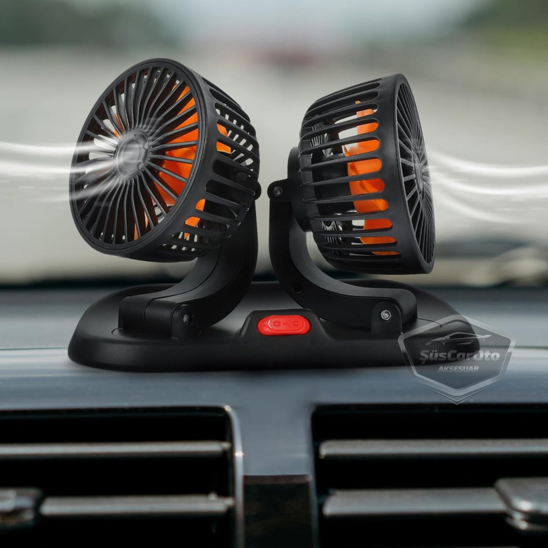 Üniversal Oto Ofis Araç İçi Torpido Üstü Vantilatör Çift Başlıklı USB Girişli 2 Kademeli Soğutucu Fan 360° Dönebilen Ultra Sessiz Oynar Başlıklı Araç Fanı image 4