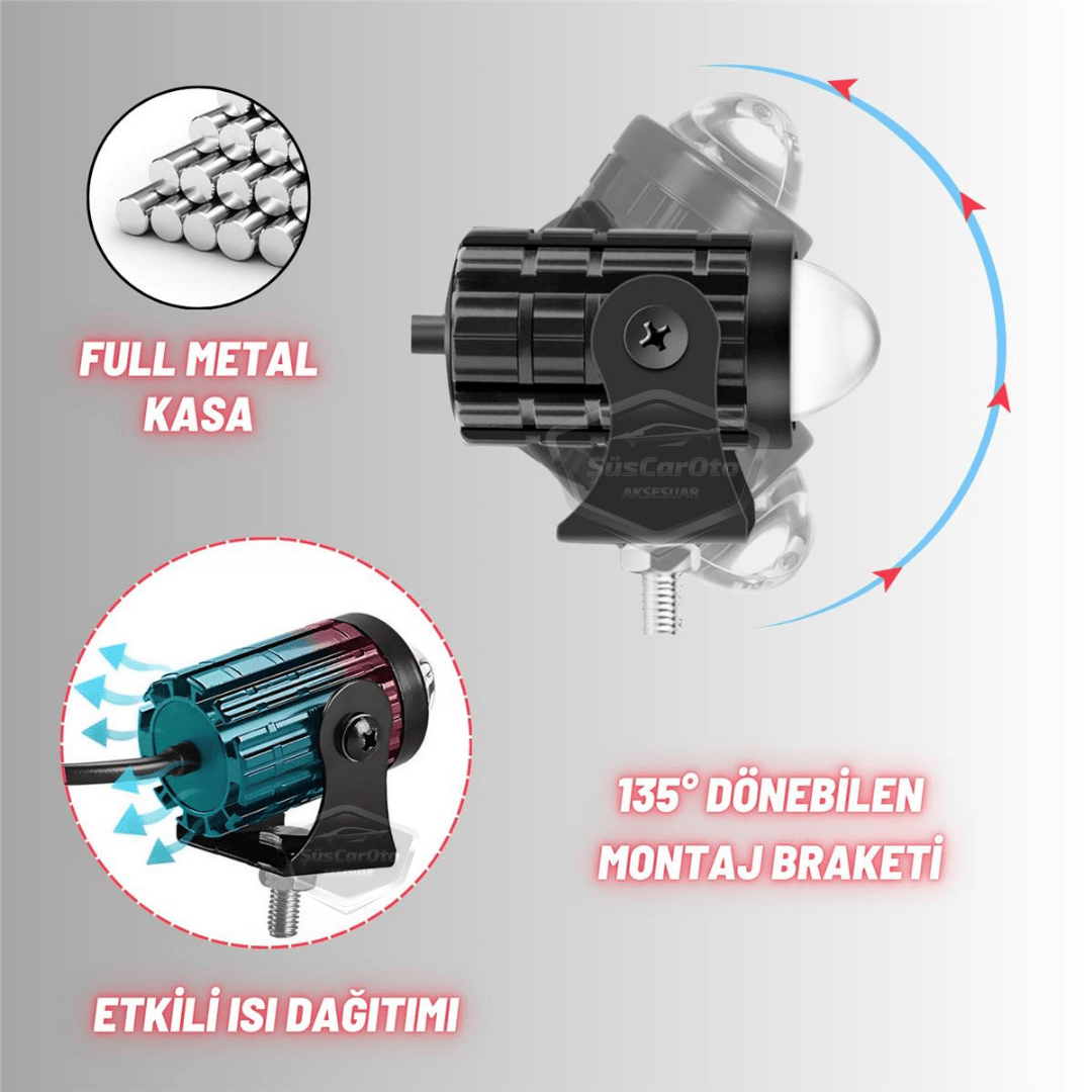Motosiklet Mini Sis Farı Çift Renk Sarı-Beyaz Aç Kapa Düğmeli Scooter Araç Off Road Led Lamba 8V-80V Projektör Metal Kasa Arazi Çalışma Lambası 2 Adet Set image 5