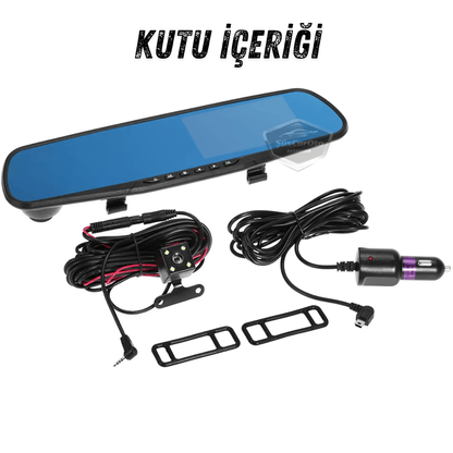 Ön ve Arka Kameralı Dikiz Aynası Geri Görüş Kameralı 4.3" 1080P Full HD Kayıt Çarpışma Algılayıcı Sensörlü Gece Görüşlü Park Sensörü Sesli Yol Kayıt image 3