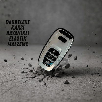 Audi A1 A3 A4 A5 A6 A7 A8 Q3 Q5 Q7 S4 S5 S6 S7 S8 R8 TT Quattro Uyumlu Silikon Anahtar Kılıfı Oto Anahtar Kabı Darbe Emici Anahtarlık Koyu Titan Gri image 1