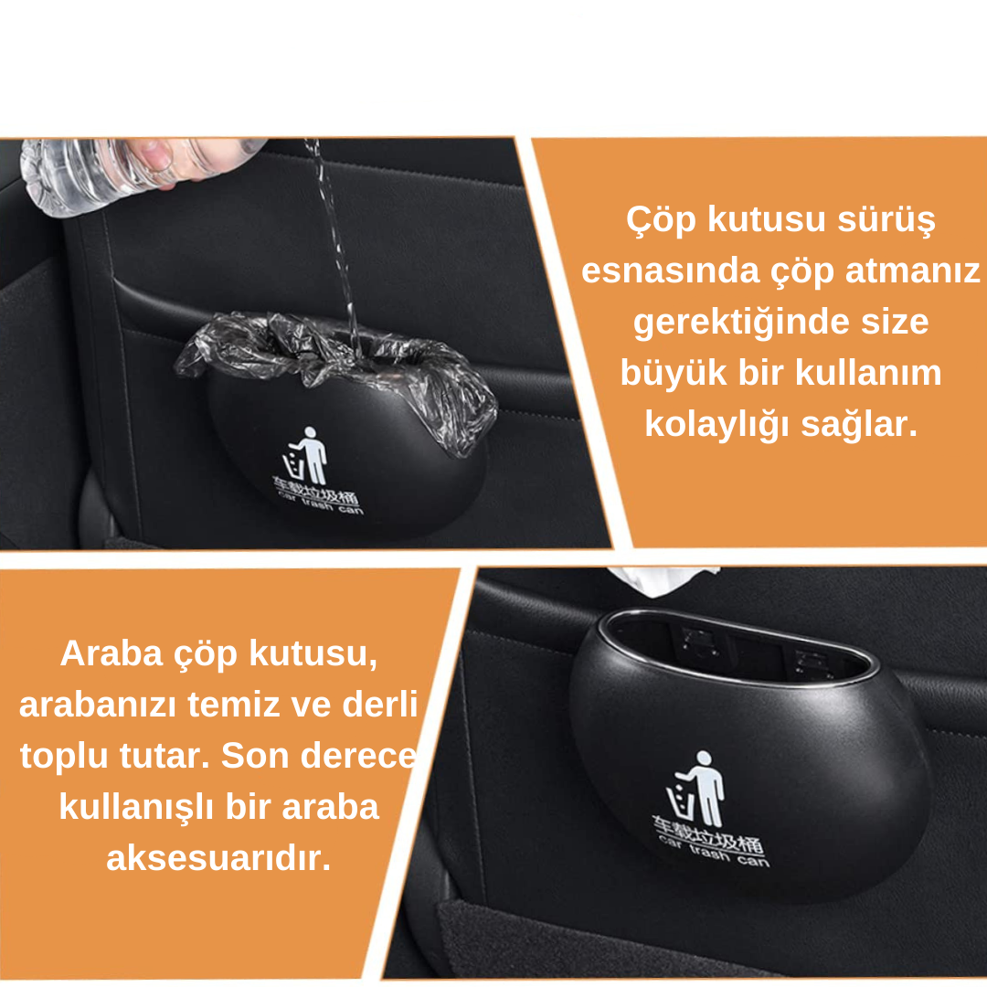 Araç İçi Çöp Kovası Portatif Taşınabilir Küllük Araba Çöp Kutusu Oto Organizer Fonksiyonel Mini Depolama Saklama Kutusu Yuvarlak Siyah image 5