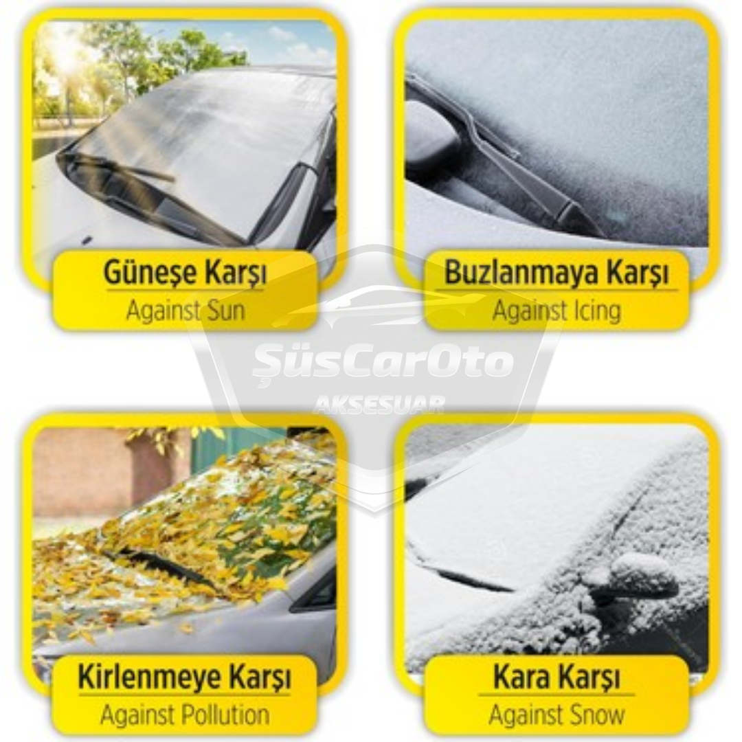 4 Mevsim Oto Ön Cam Brandası Araç Camı Buzlanma Önleyici Ve Koruyucu Branda Cam Üstü Kar Örtüsü Buz Brandası Güneş Önleyici 156 x 90 cm image 2