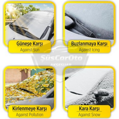 4 Mevsim Oto Ön Cam Brandası Araç Camı Buzlanma Önleyici Ve Koruyucu Branda Cam Üstü Kar Örtüsü Buz Brandası Güneş Önleyici 156 x 90 cm image 2