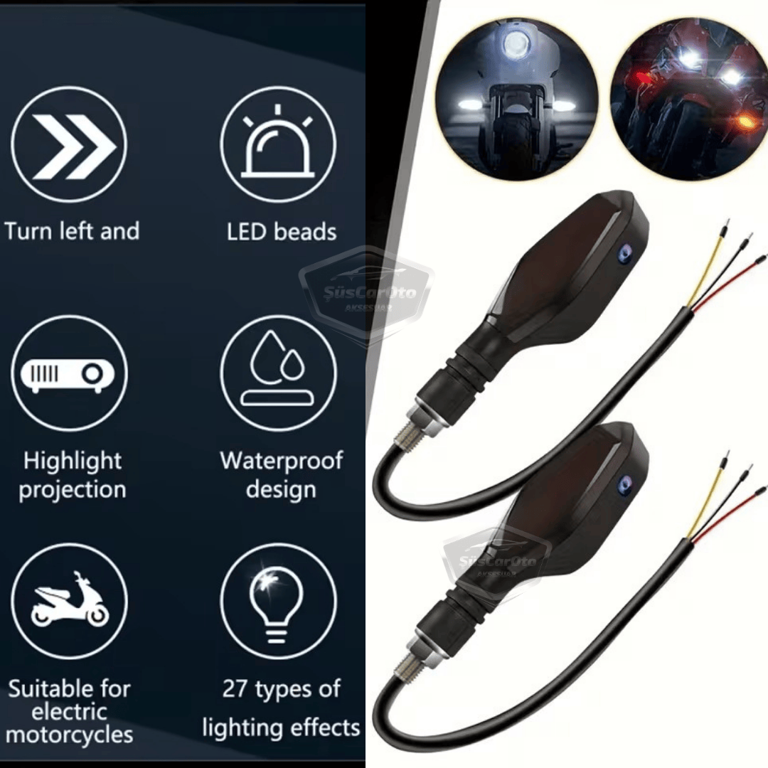 Üniversal RGB Animasyonlu Motosiklet LED Park Sinyal Lambası Projeksiyonlu Lazer Led Stop 12V Sağ Sol Takım Yüksek Parlaklık İkaz Işığı image 7