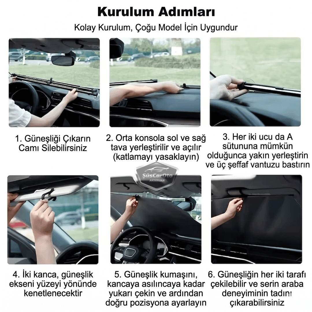 Universal Oto Katlanır Stor Perde Güneşlik Ön Arka Cam Gölgelik Otomatik Sürgülü Yeni Nesil Güneş Koruyucu Oto Araba Suv Tır 73 cm x 105 cm 2 Adet image 9