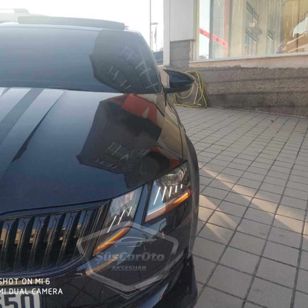 Skoda Octavia 2013-2020 Batman Yarasa Ayna Kapağı Piano Black ABS Plastik image 2