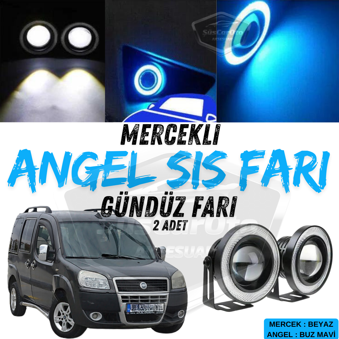 Fiat Doblo D2 2005-2010 Uyumlu Üniversal Mercekli Angel Sis Farı Metal Su Geçirmez 76 mm Buz Mavi Halkalı Gündüz Farı Angel Eyes 2 Adet image 0