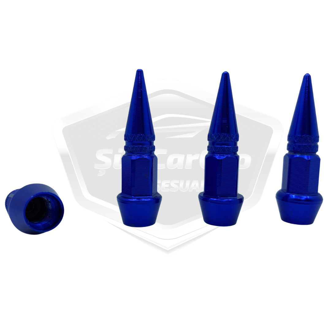 Sivri Sibop Kapağı Mermi Sibop Kapağı Araba Motosiklet Bisiklet Metal 4 lü Set Mavi image 1