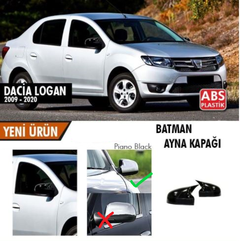 Dacia Logan 2009-2020 Batman Yarasa Ayna Kapağı Piano Black ABS Plastik image 0