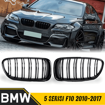 Bmw 5 Serisi F10 2010-2017 Uyumlu Ön Panjur Böbrek M5 Görünüm Izgara Çift Çizgi İthal Piano Black 1.Sınıf Sağ Sol Takım image 0