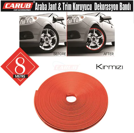 Carub Araba Jant Fitili Lastik Jant Trim Bandı 8 Metre KIRMIZI image 0