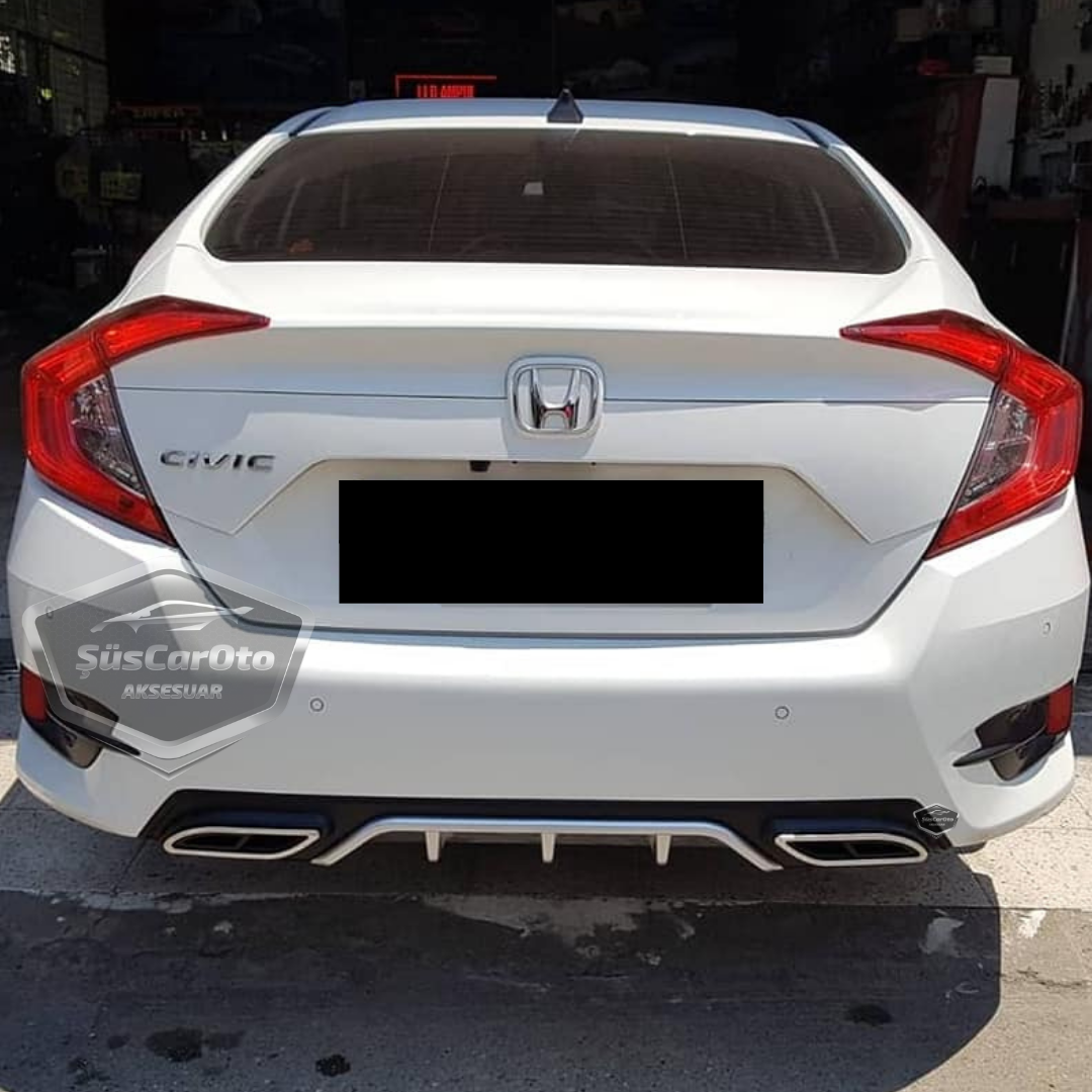 Honda Civic FC5 2016-2021 Araca Özel Siyah Gri Arka Difüzör Tırnaklı Çift Kare Egzoz Çıkışlı Arka Tampon Eki İthal 1.Sınıf image 6