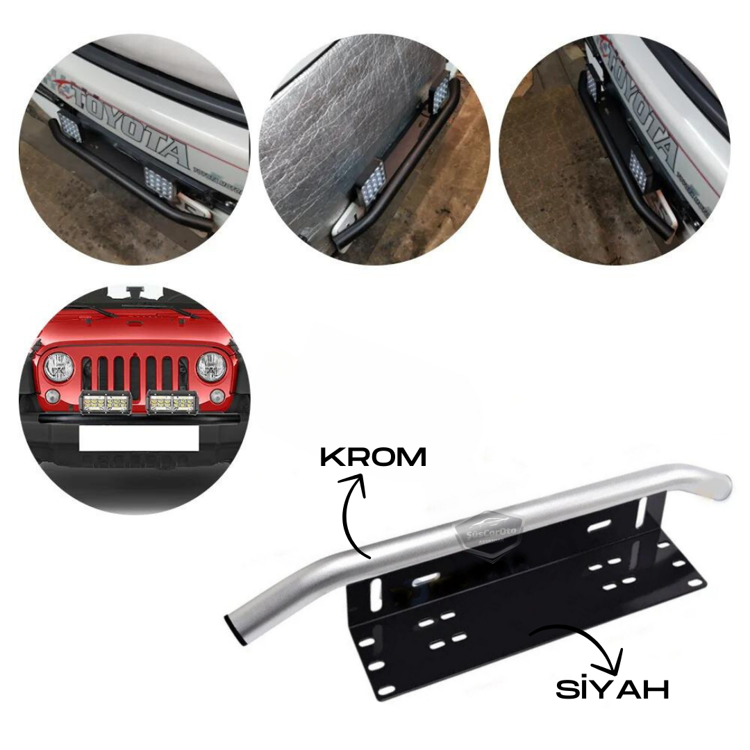 Her Araca Uyumlu Plaka Altlığı ve Koruma Demiri Sis Ayağı SUV 4X4 Off Road Led Montaj Braketi Plakalık Led Bağlantı Ayağı Krom image 7