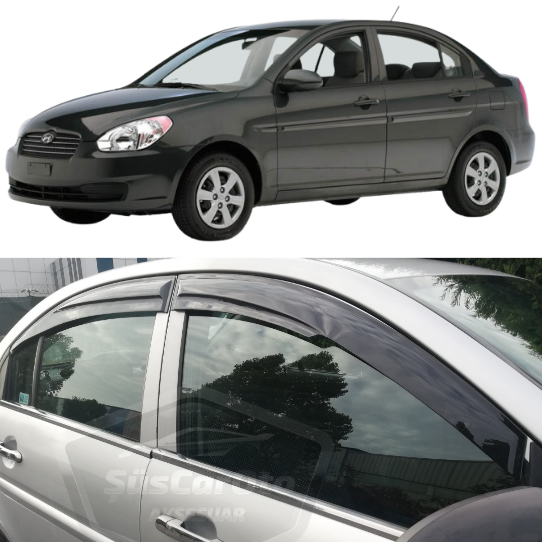 Hyundai Accent Era 2006-2012 Uyumlu Mugen Cam Rüzgarlığı Seti Piano Black 4'lü İthal image 0