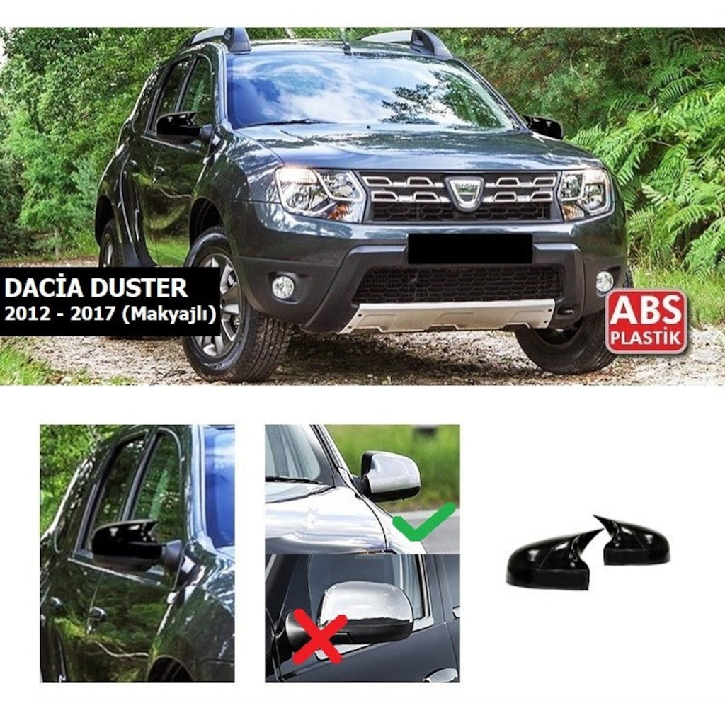 Dacia Duster 2012-2017 Makyajlı Kasa Batman Yarasa Ayna Kapağı Piano Black ABS Plastik image 0
