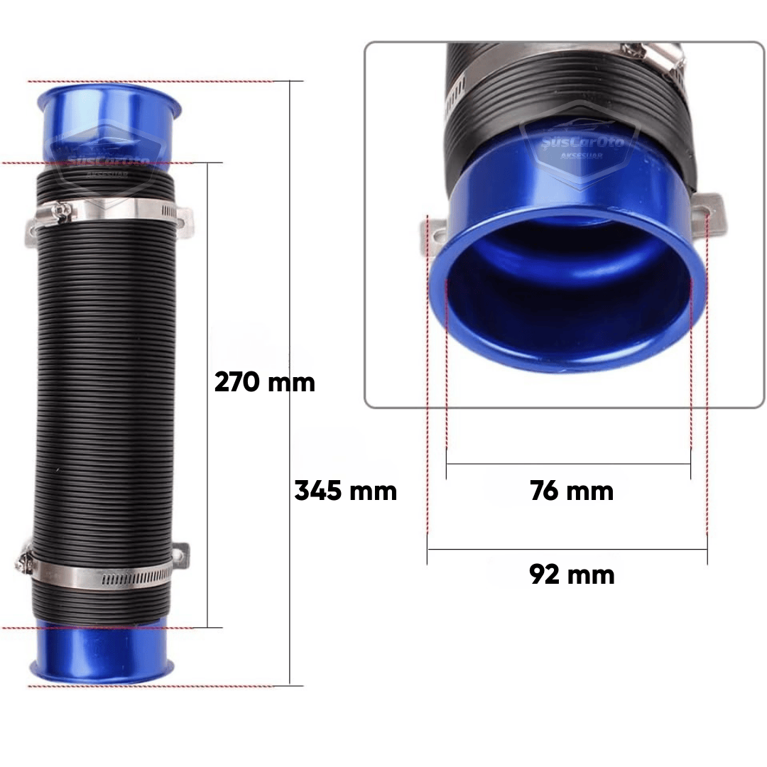 Universal Akordiyon Açık Hava Filtre Borusu Performans ve Ses Arttırıcı Uzayan Esnek Hortum 75 mm Hava Filtre Uzatma Sprali Mavi image 2