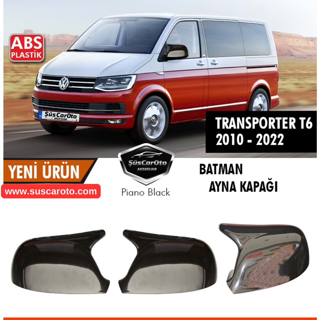 Vw Transporter T6 - T7 2010-2022 Uyumlu Batman Yarasa Ayna Kapağı Piano Black ABS Plastik image 1