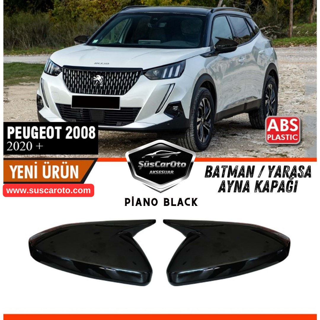 Peugeot 2008 2019 Sonrası Uyumlu Batman Yarasa Ayna Kapağı Piano Black ABS Plastik Sağ Sol Takım image 0