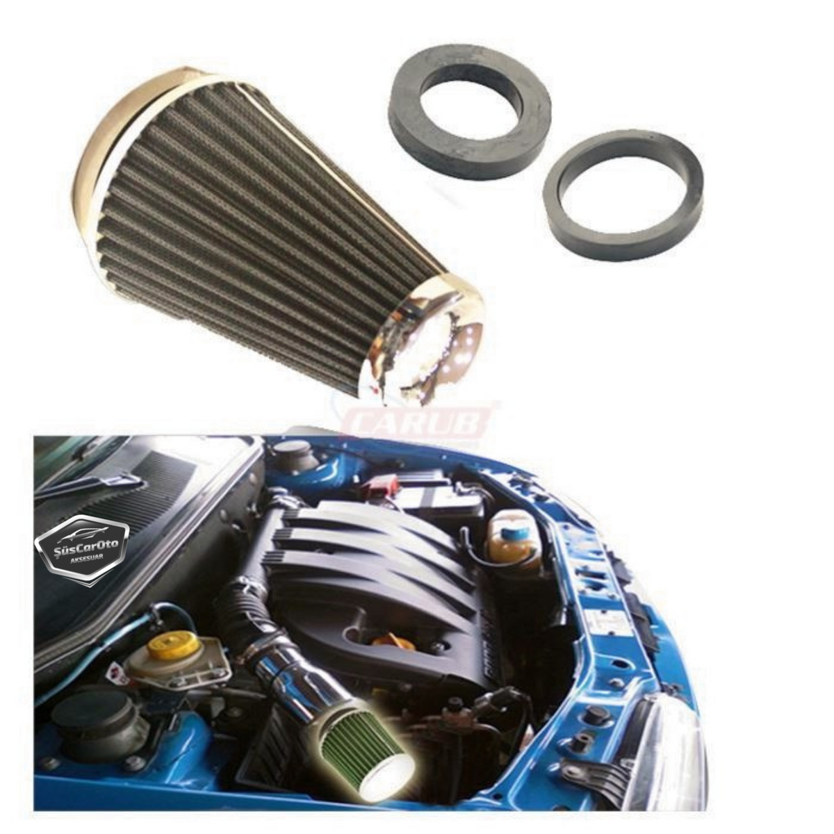 Ses &amp; Performans Arttırıcı Açık Hava Filtresi Uzun Tip Gri +6 Hp Aparatlı Üniversal image 2