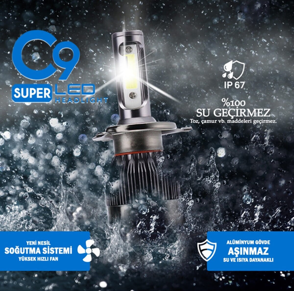 C9 Ultra Beyaz Led Xenon Soğutuculu Far Ampulü 8400 LM Şimşek Etkili Zenon HB4 9006 image 6