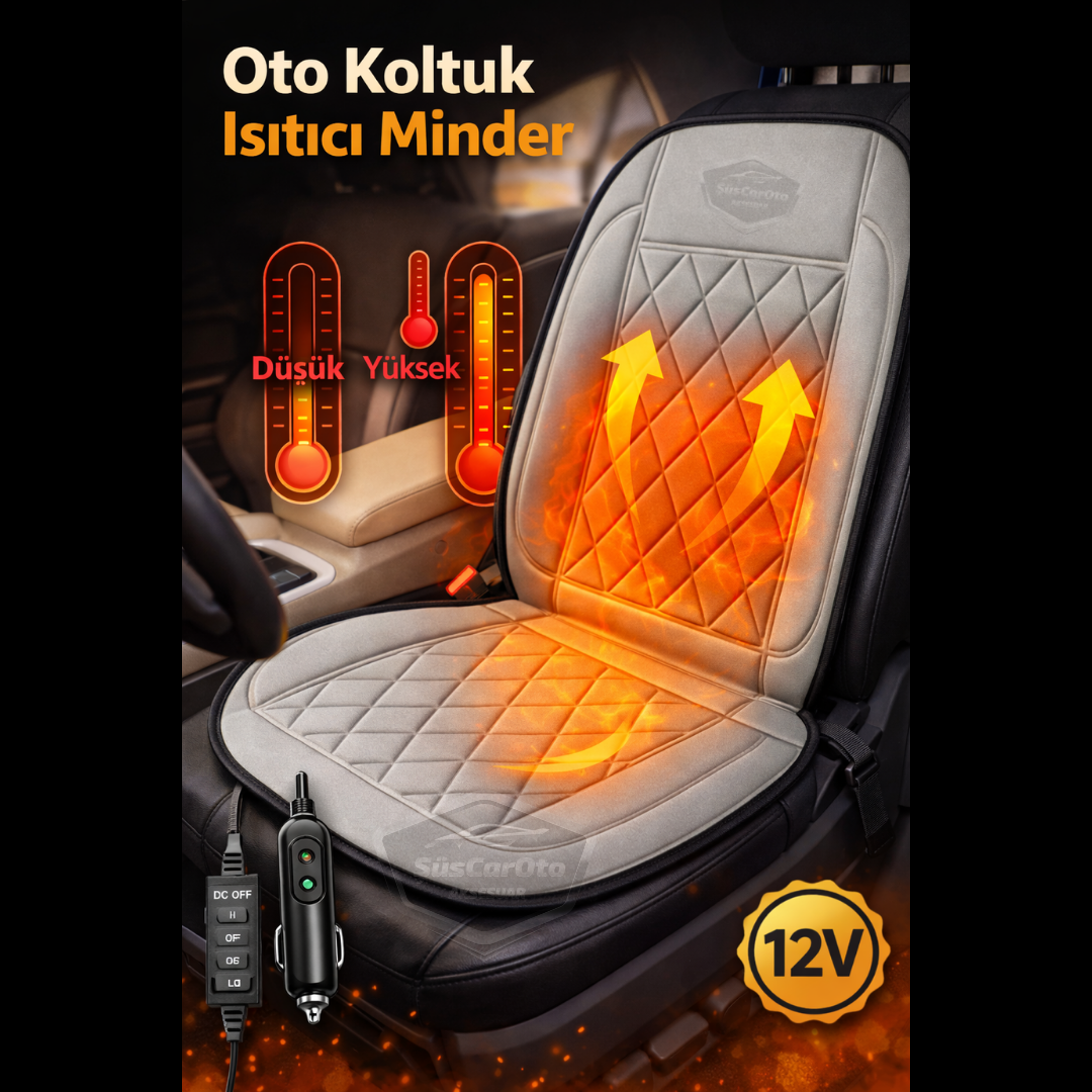 Araç İçi Koltuk Isıtıcısı Oto Isıtmalı Koltuk Minderi Çakmaklık Girişli Isı Ayarlı Tak Çalıştır Gri 12V 1 Adet image 0