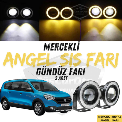 Dacia Lodgy 2012-2022 Uyumlu Üniversal Mercekli Angel Sis Farı Metal Su Geçirmez 76 mm Sarı Halkalı Gündüz Farı Angel Eyes 2 Adet image 0