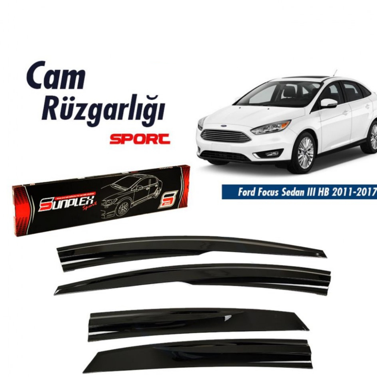 SUNPLEX Ford Focus 3 Hb/Sedan 2011-2017 Spor Cam Rüzgarlığı 4 Parça image 0
