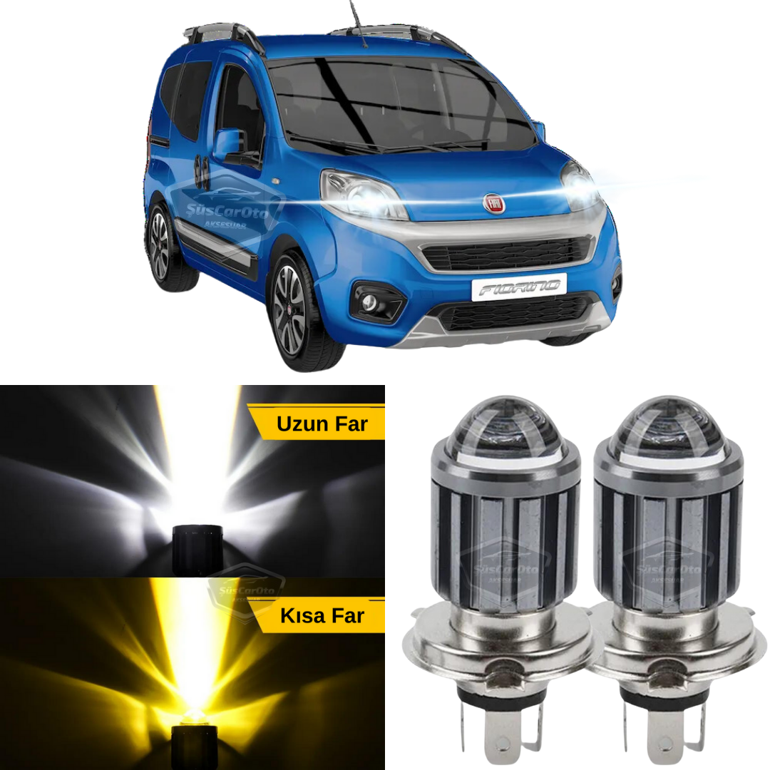 Fiat Fiorino 2008-2023 Uyumlu Mercekli Far Ampulü Led Xenon Çift Renk Sarı-Beyaz Far Şimşek Etkili CSP Led Lamba Uzun Kısa 2 Adet Takım image 0