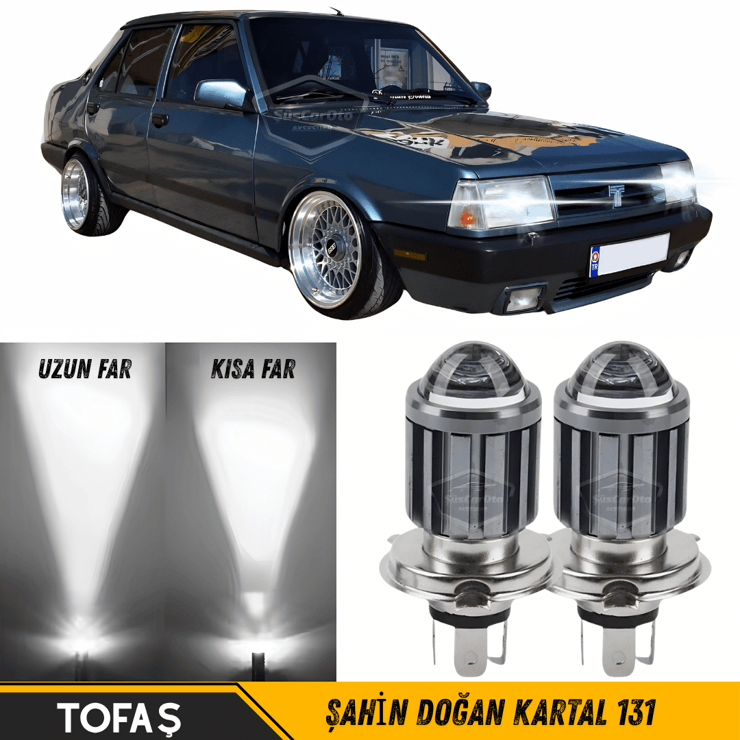 Tofaş Şahin Doğan Kartal 131 Uyumlu Mercekli Far Ampulü Led Xenon Beyaz Renk Far Şimşek Etkili CSP Led Lamba Uzun Kısa 2 Adet Takım image 0