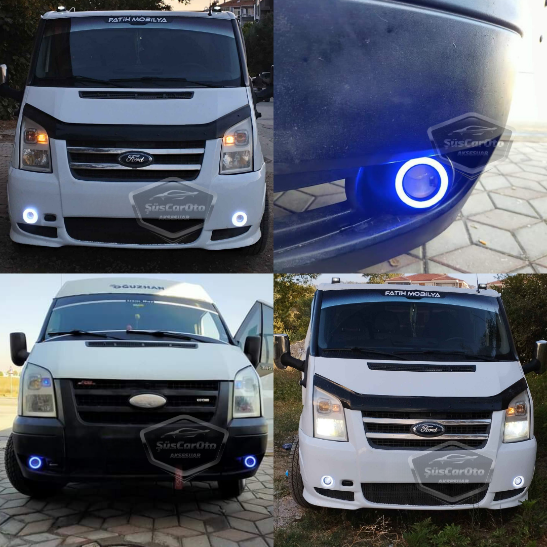 Ford Transit Tüm Modeller Uyumlu Üniversal Mercekli Angel Sis Farı Metal Su Geçirmez 76 mm Sarı Halkalı Gündüz Farı Angel Eyes 2 Adet image 2