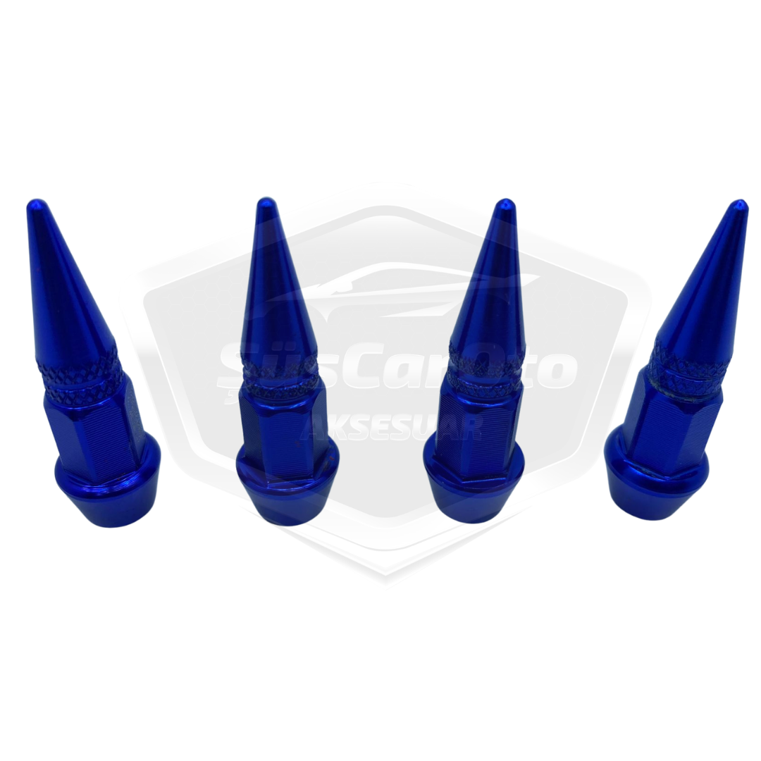 Sivri Sibop Kapağı Mermi Sibop Kapağı Araba Motosiklet Bisiklet Metal 4 lü Set Mavi image 3