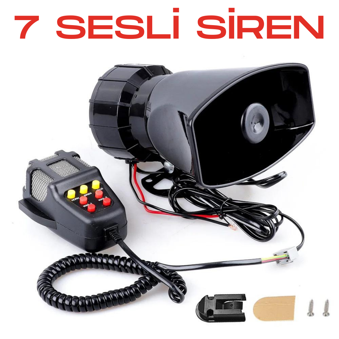 Her Araca Uyumlu 7 Sesli Güçlü Siren Korna Mikrofonlu Megafonlu 12V Polis Sireni 100W image 0