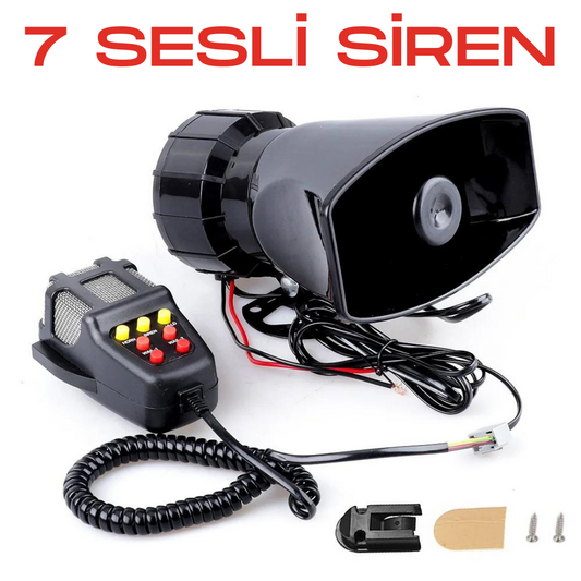 Her Araca Uyumlu 7 Sesli Güçlü Siren Korna Mikrofonlu Megafonlu 12V Polis Sireni 100W image 0