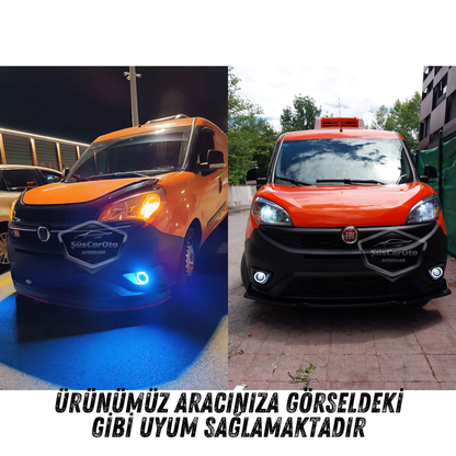 Fiat Doblo D4 2015-2021 Uyumlu Üniversal Mercekli Angel Sis Farı Metal Su Geçirmez 76 mm Buz Mavi Halkalı Gündüz Farı Angel Eyes 2 Adet image 2
