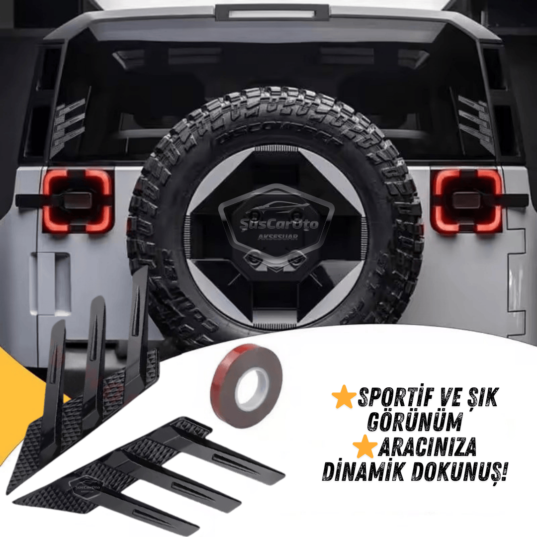 3D Sportif Üniversal Her Araca Uyumlu Arka Cam Havalandırma Venti Air Scoop İthal Dekor Ventil 2 Parça Siyah Sağ Sol Takım image 2