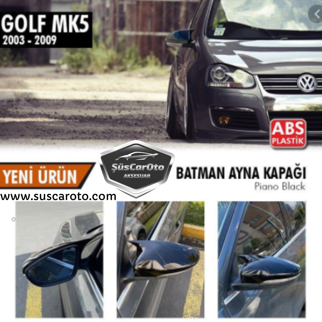 Vw Golf 5 2003-2009 Batman Yarasa Ayna Kapağı Piano Black ABS Plastik image 0